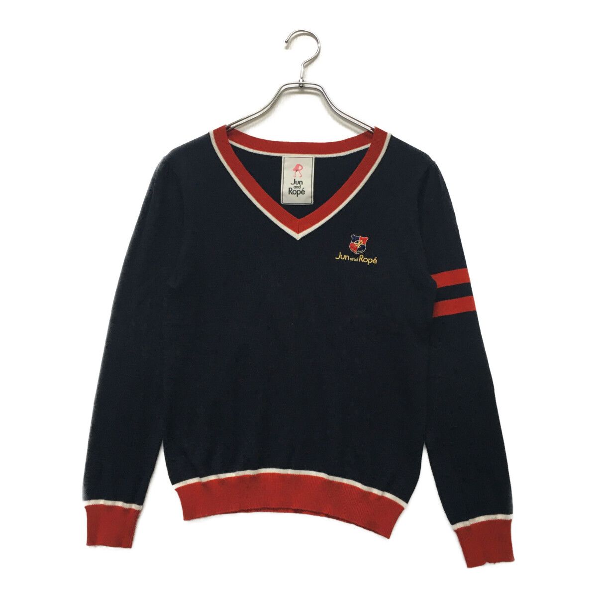 中古 レディース ジュン＆ロペ JUNu0026ROPE ニット M 紺 ネイビー Vネック 春秋