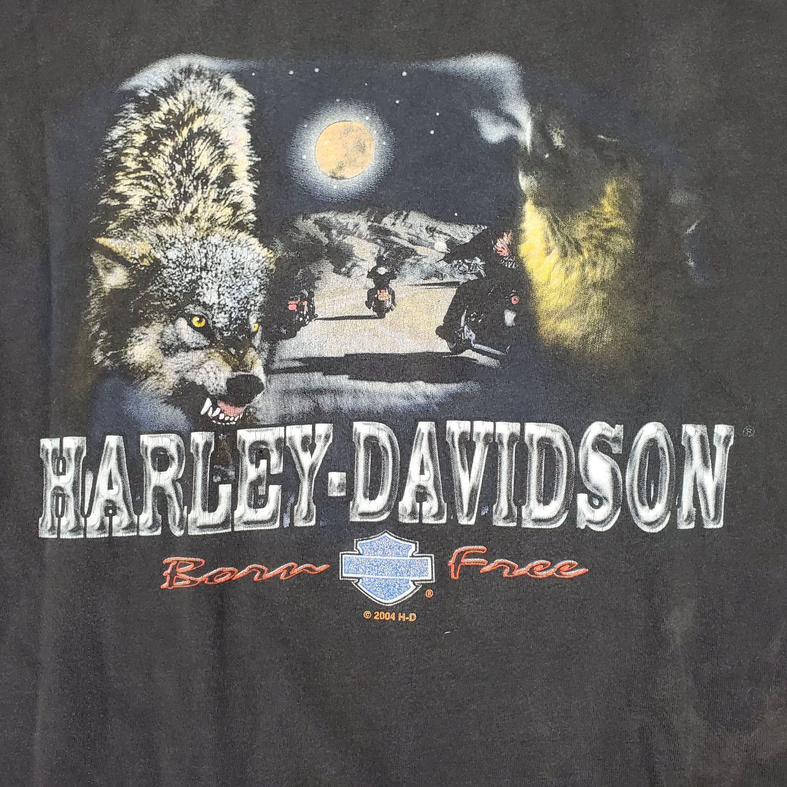 00s Harley-Davidson ハーレーダビッドソン Tシャツ 両面プリント ウルフ Lサイズ ブラック fg0910-4