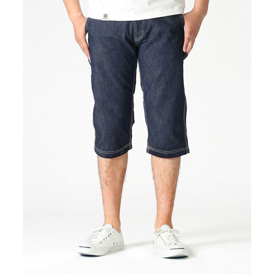 「美品」濃紺 桃太郎ジーンズ ショートパンツ ダブルヒップクロップドワーク 桃太郎ジーンズ 送料無料 ダブルヒップペインタークロップド