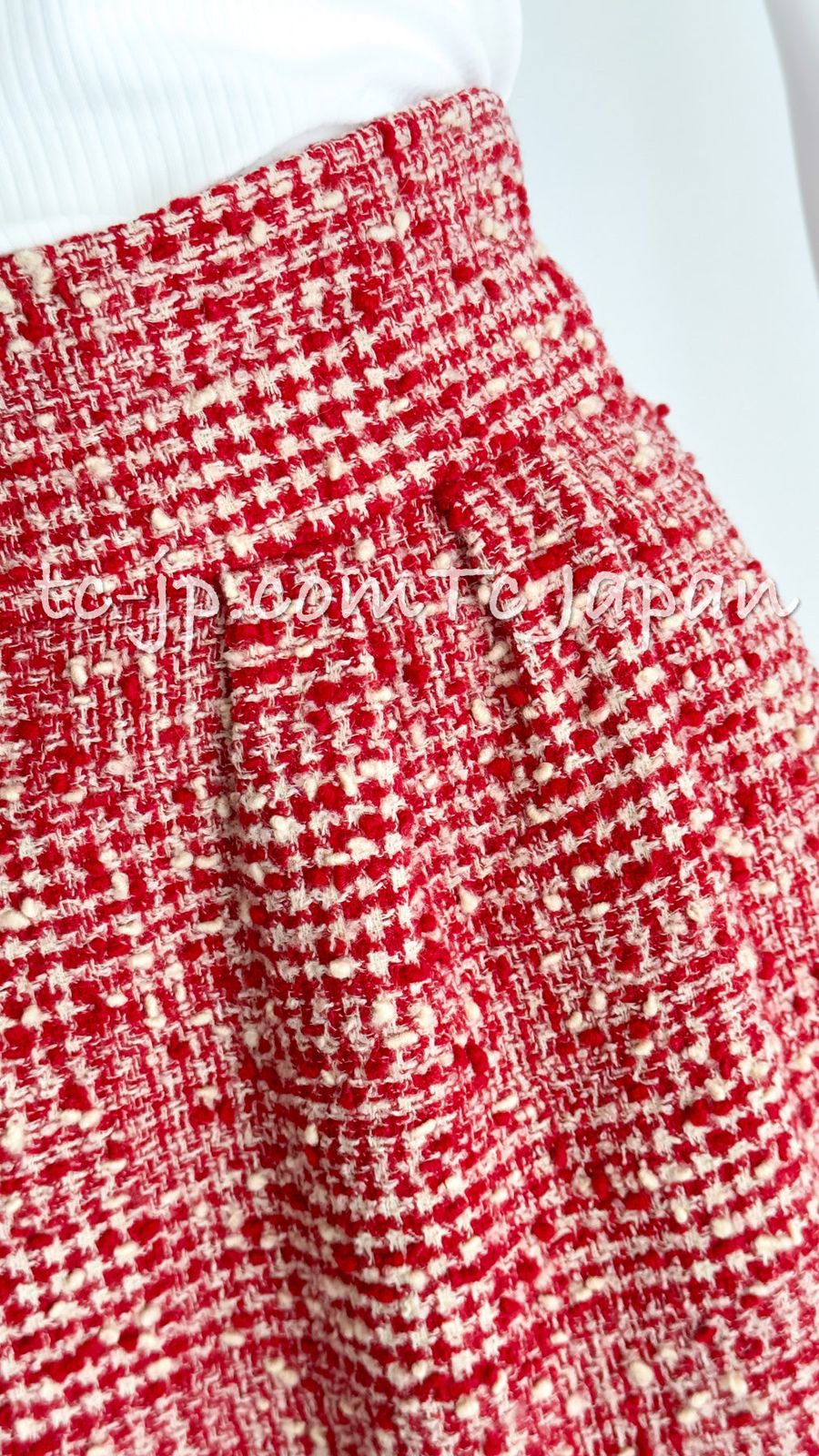 シャネル ヴィンテージ ジャケット スーツ CHANEL レッド アイボリー  