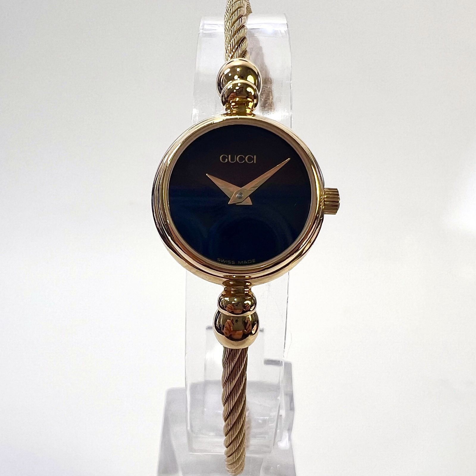 GUCCI グッチ レディース バングル クオーツ 黒文字盤 腕時計 2700.2.L ゴールド メッキ 20mm 17cm 箱 レディース ファション小物 aua47273070909