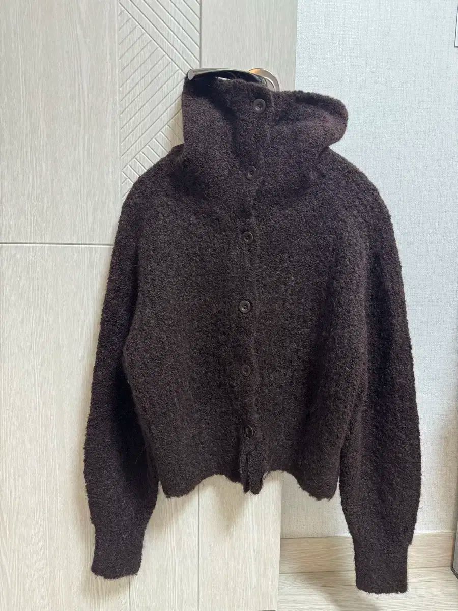 COS スプレッド カラー 텍스처 アルパカ カーディガン ブラウン S