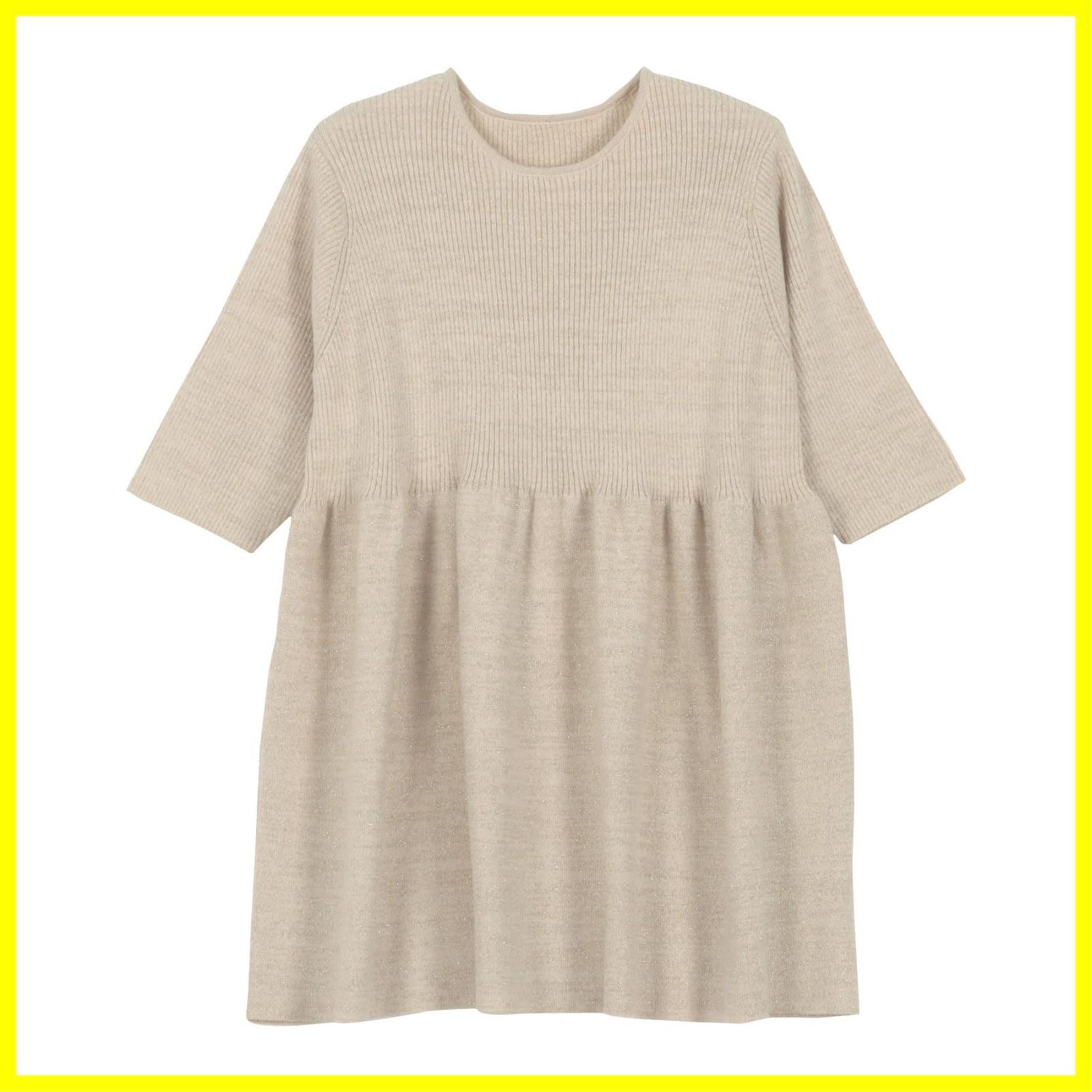 神戸レタス 半袖ラメニット トップス 5分袖 チュニック きれいめ 上品 体型カバー 妊婦 マタニティ C7053