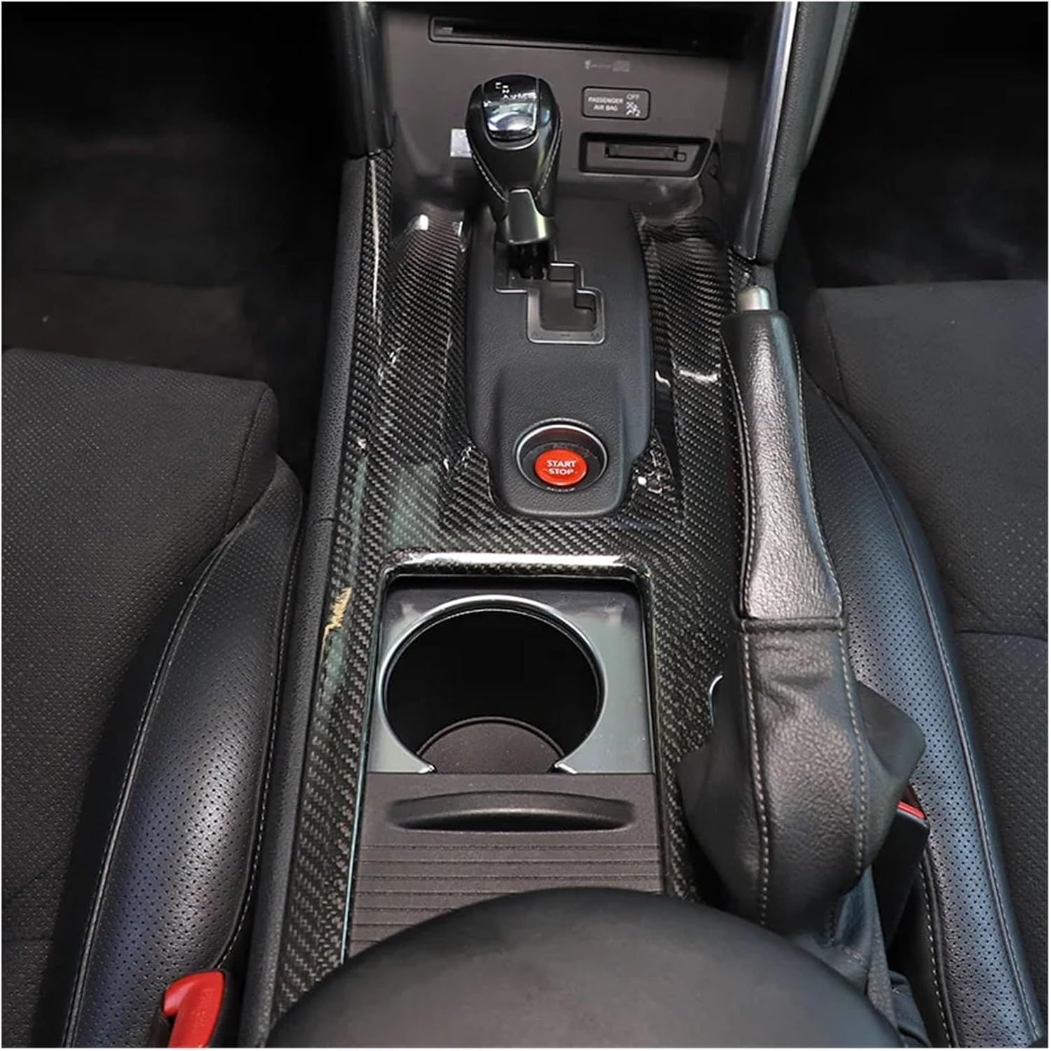 リアルカーボンファイバーグロスブラックトリム 自動センターコンソールギアパネルフレーム 車内 日産 GTR R35 2008-2016
