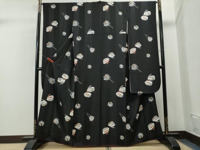 平和屋着物●豪華振袖 簪 ぽっくり下駄 黒地 金彩 正絹 CAAS7130yc