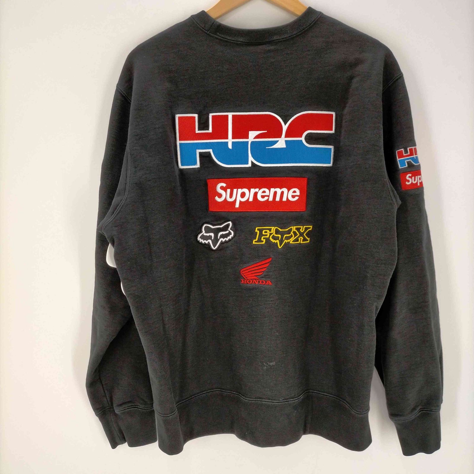 Supreme◇×HONDA×Fox Racing/スウェット/M/コットン/RED/無地 手繰り