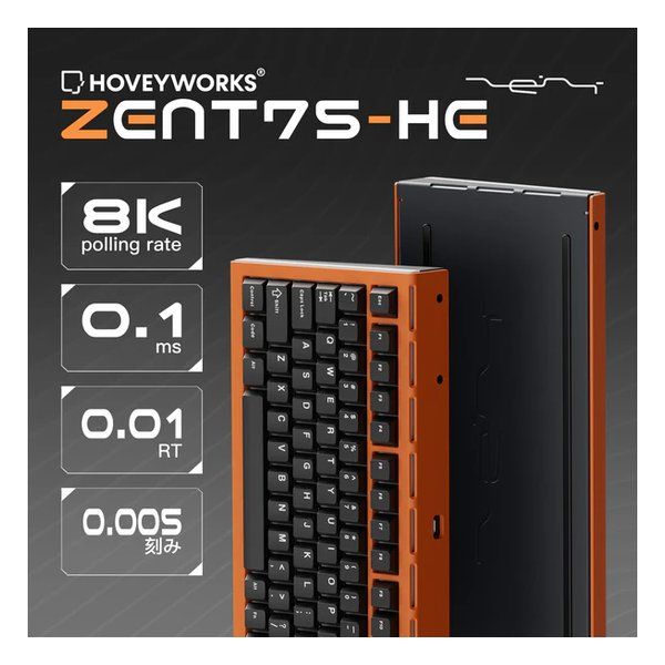 HOVEY WORKS ホビーワークス ゲーミングキーボード ZENT75-HE 8K 0.1ms 0.01RT 0.005刻み オレンジ ZENT75-HE Orange 2649893