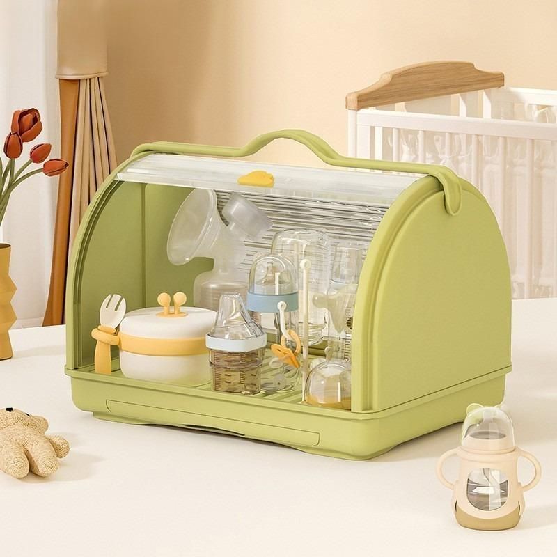 哺乳瓶ケース 卓上ボルダー 持ち手付き 水切り ボックス 哺乳瓶乾燥ラック スタンド 持ち運び便利 防カビ 清潔 かわいい 赤ちゃん 哺乳瓶キ