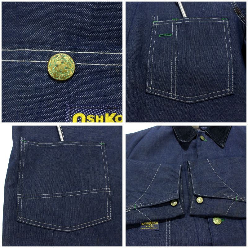 USA製 70s OshKosh デニム カバーオール 4ポケット XL 70s vintage OSHKOSH 裏地ブランケット デニム カバーオール