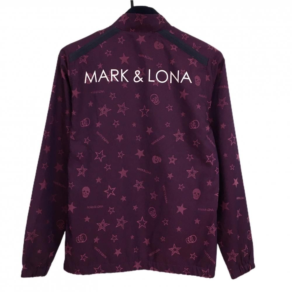 超 マークアンドロナ ジャケット ボルドー×ピンク スカル 星総柄 メッシュ裏地 レディース M ゴルフウェア MARK＆LONA