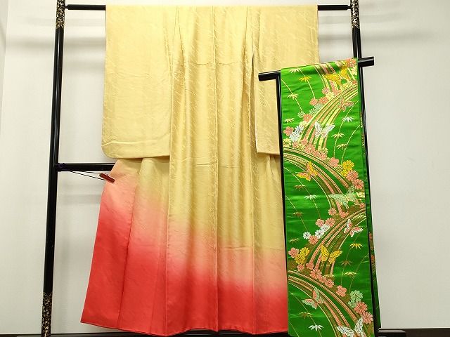 平和屋着物十三参り　女の子　祝着・袋帯セット　雲霞草花地紋　暈し染め　逸品　DAAJ2050ud
