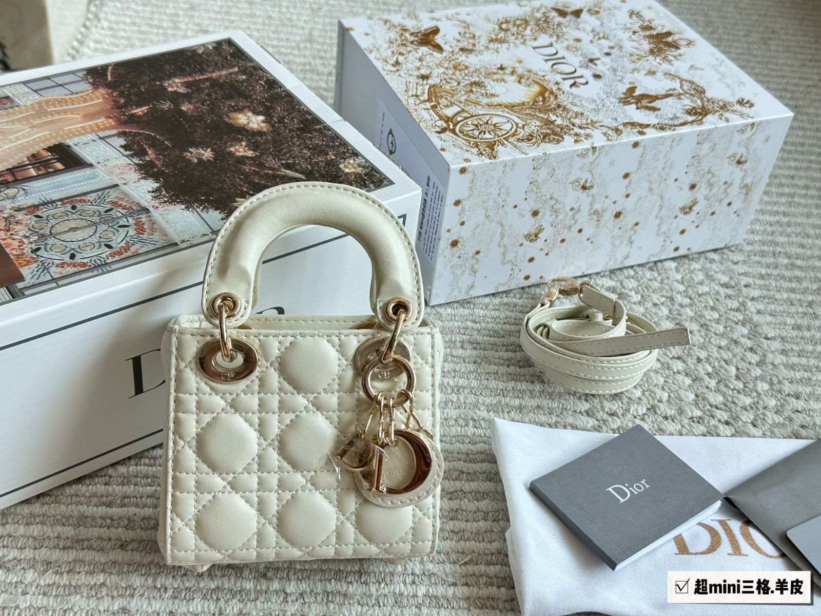 国内発送【エレガントなツイード】Dior Or Lady Diorバッグ ミニ DIOR | Lady Dior バッグ ミニ カナージュ パテントカーフスキン