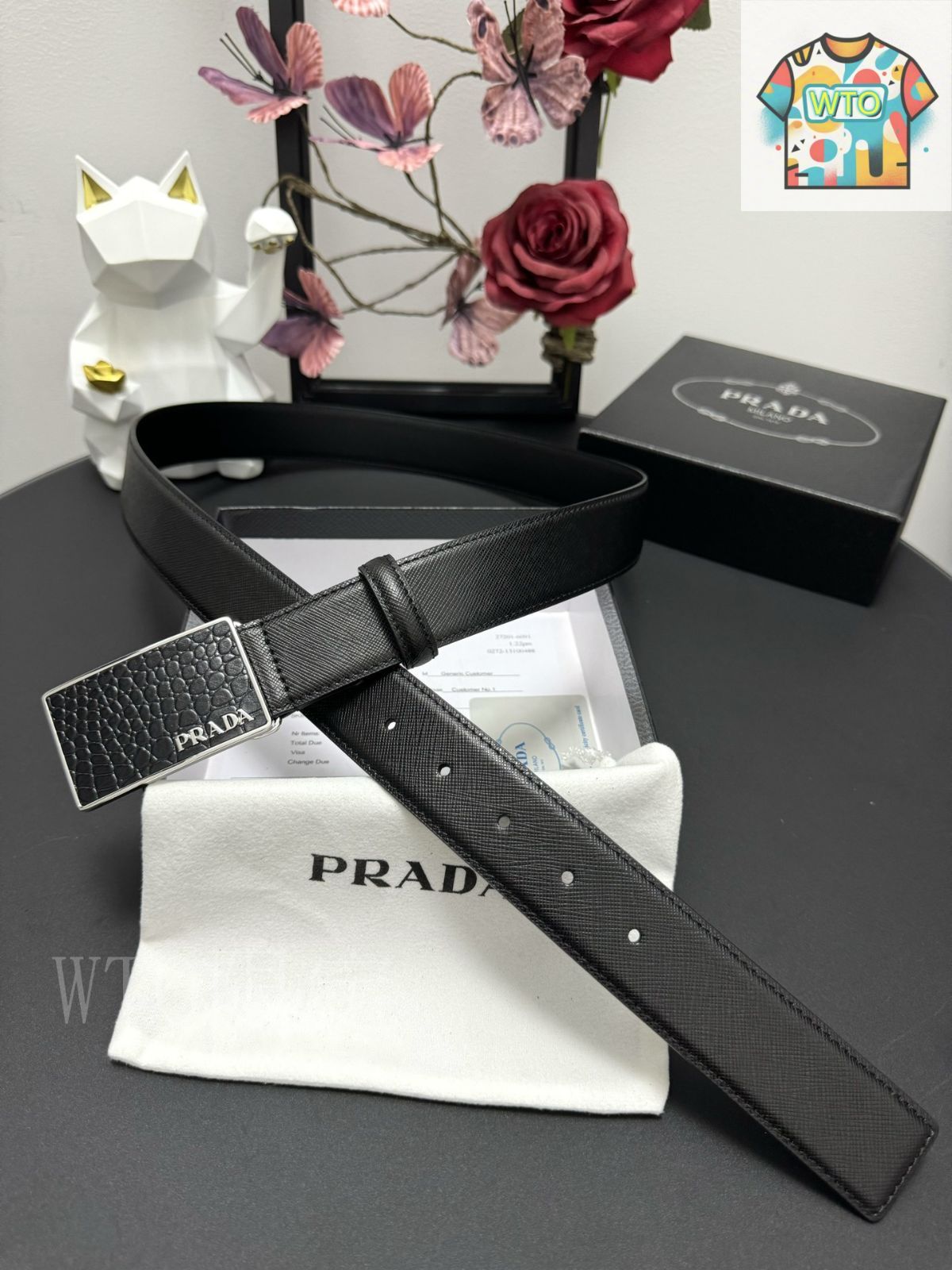 ★PRADA★美品★撥水★ベルト付き★ダブル★トレント★コー ブラック プラダ バックル ダブルベルト付 スモール ソフト