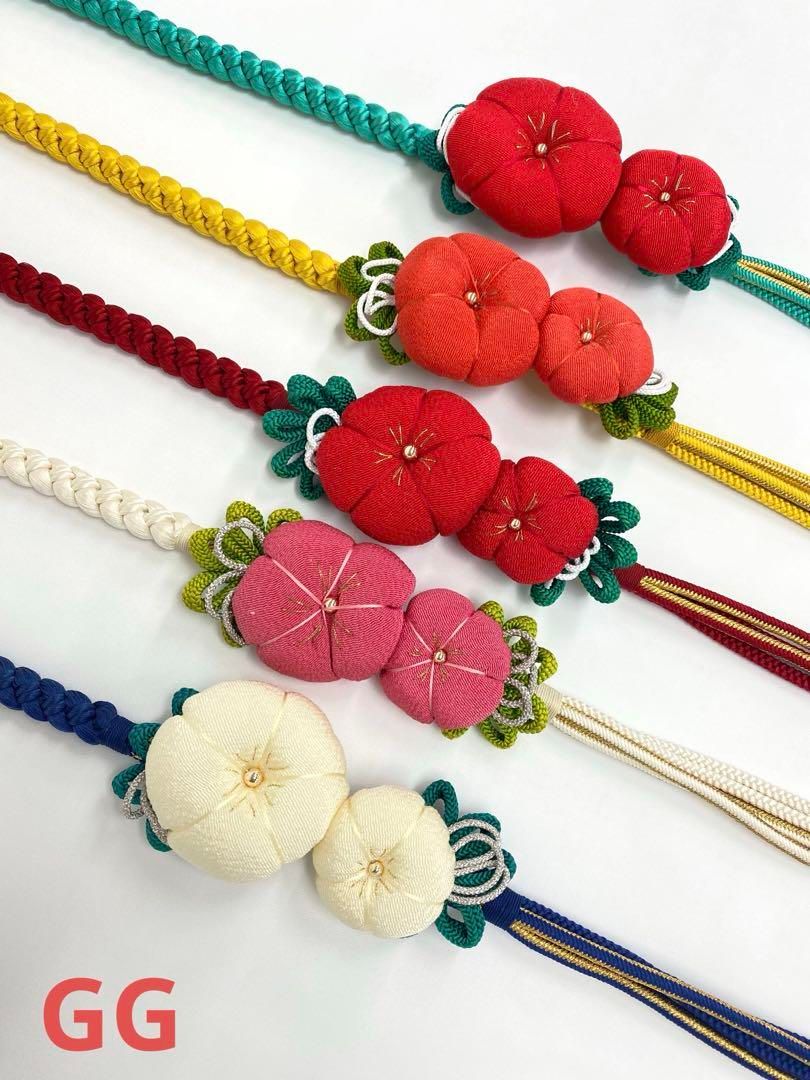 振袖用帯締め 飾り付き ちりめん細工 色違い 5本おまとめ 正絹