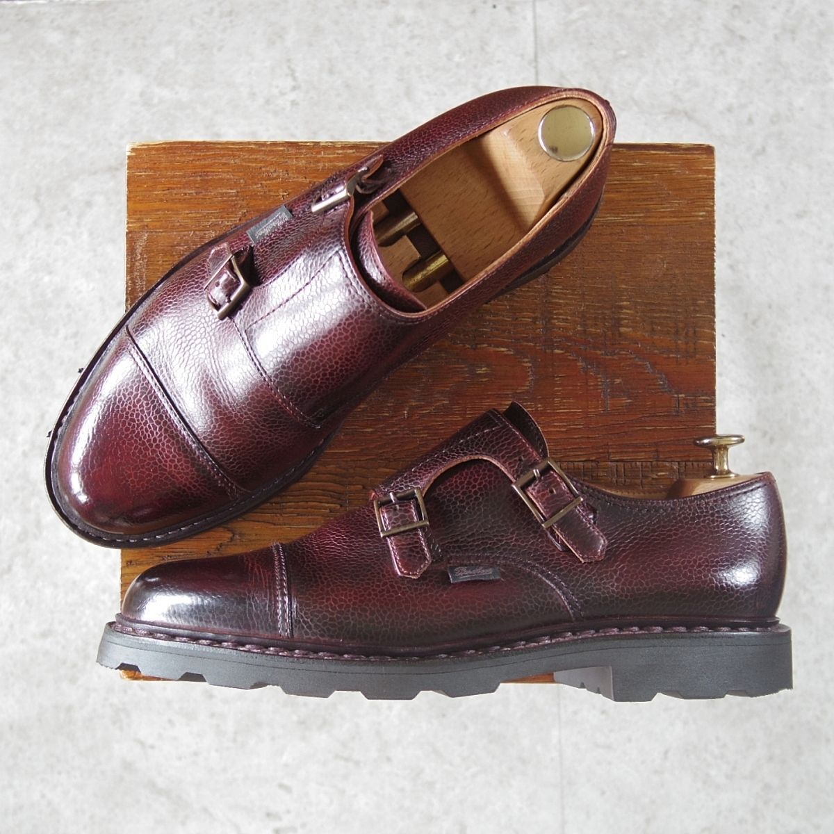 上 パラブーツ SIZE 7.5 定価￥96 800- ウィリアム WILLIAM マルシェソール ダブルモンク グレインレザー 赤茶 Paraboot o006-8