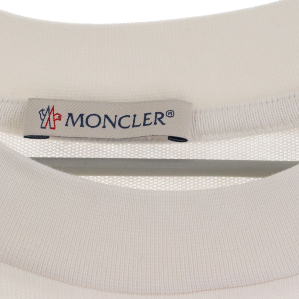 MONCLER (モンクレール) 23SS カットソー ロゴT 刺繍 胸ポケット コットン クルーネック オーバーサイズ アイコンパッチ半袖Tシャツ  ホワイト