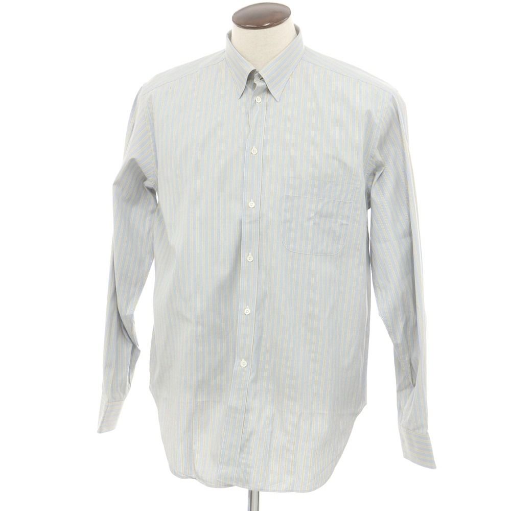 【中古】ジョルジオアルマーニ GIORGIO ARMANI コットン ストライプ スナップダウン カジュアルシャツ ライトブルーxイエローベージュ系【サイズ41】【メンズ】