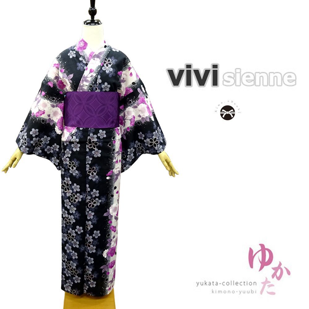 レディース浴衣 ViViSienne（黒×白地・桜満開）vivi04 浴衣単品ブランド浴衣 vivi