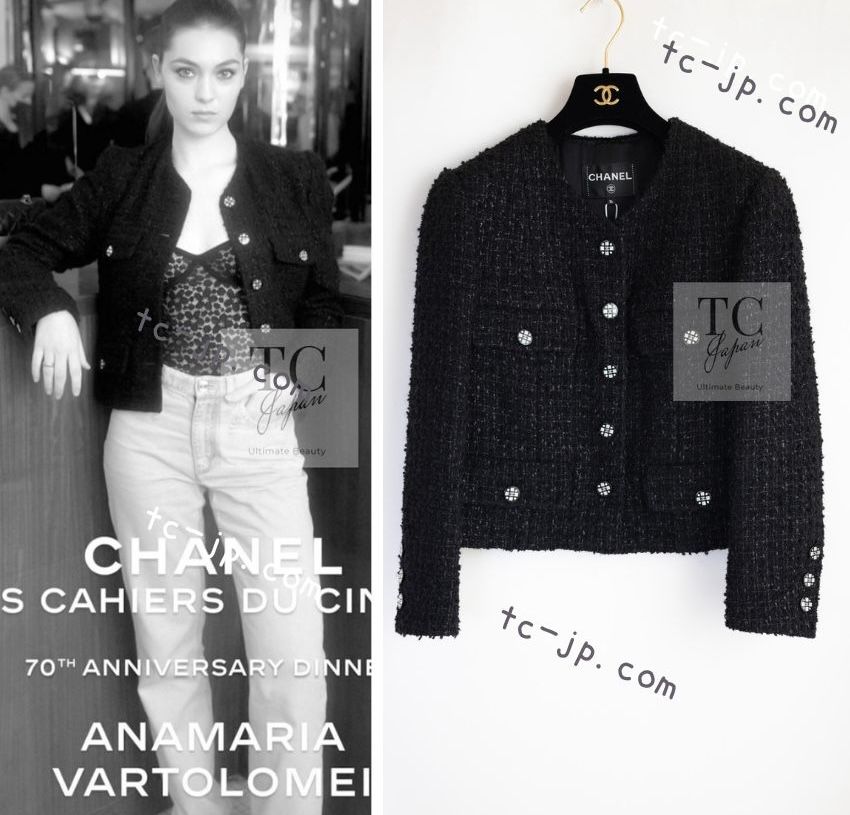 CHANEL ブラックツイードジャケット スタンドカラージャケット ココボタン CHANEL シャネル 22AW ココボタンツイードジャケット