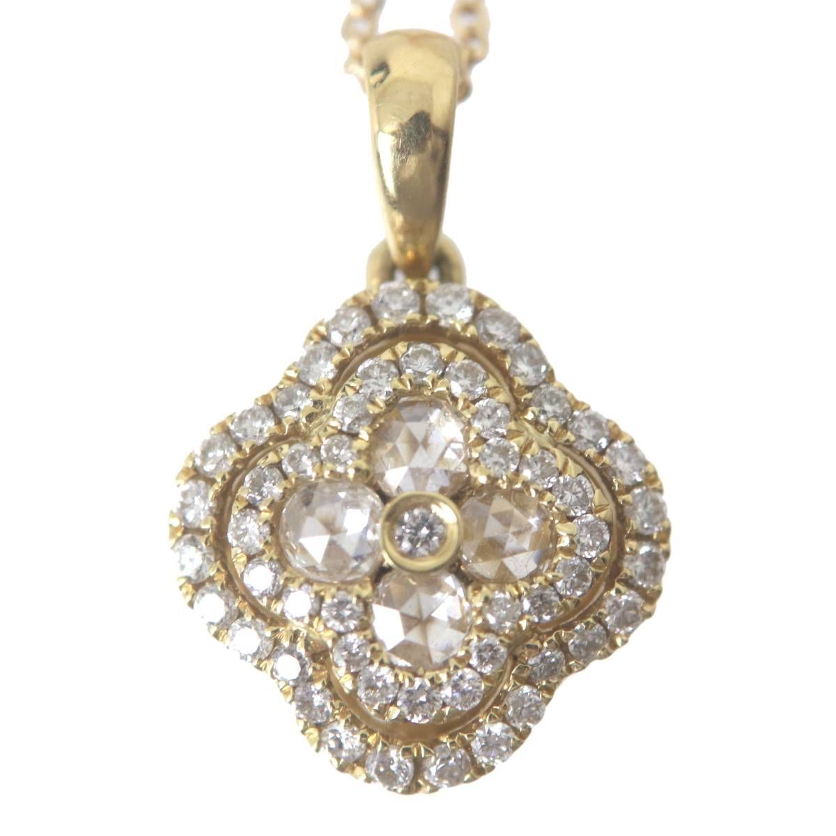0.48ct フラワーモチーフ ダイヤ ペンダント ネックレス K18 18金 