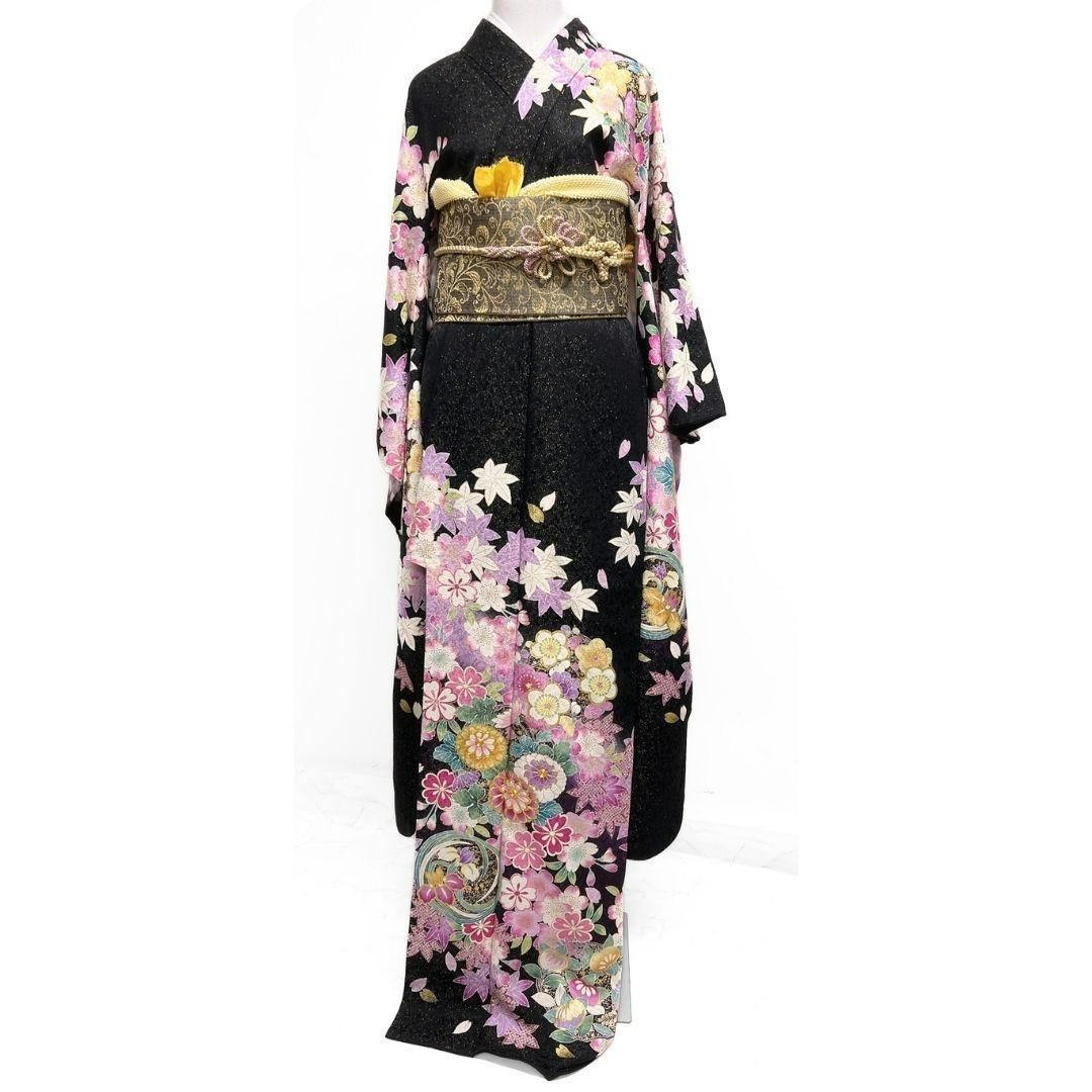 金通し　金駒刺繍　桜花模様　枝垂れ桜　振袖　着物　013a p 金通し 金駒刺繍 桜花模様 枝垂れ桜 振袖 着物 013a p