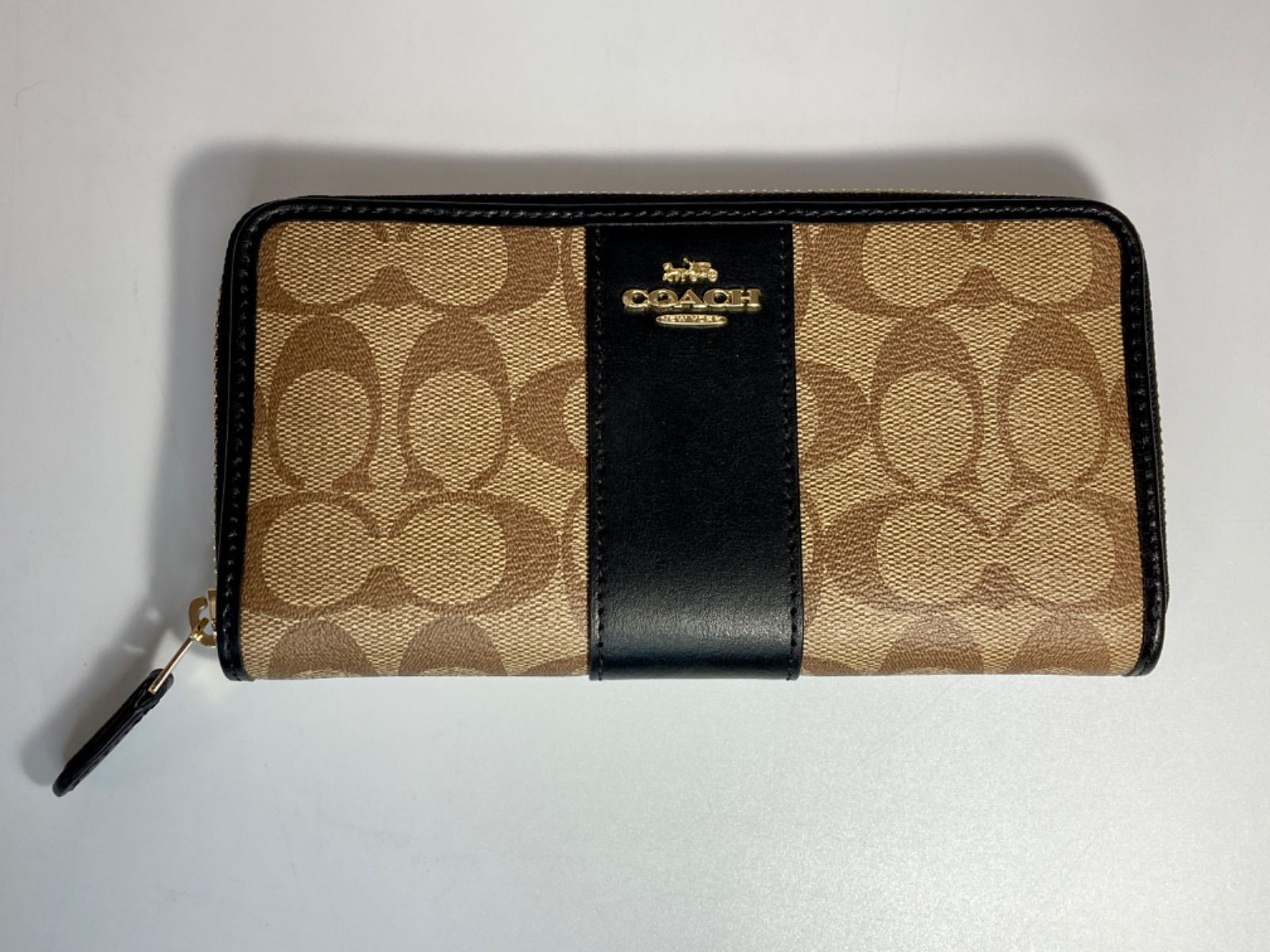 AZ049) COACH SIG PVC LTH ACC ZIP ラウンドファスナー F54630 カーキ ブラック