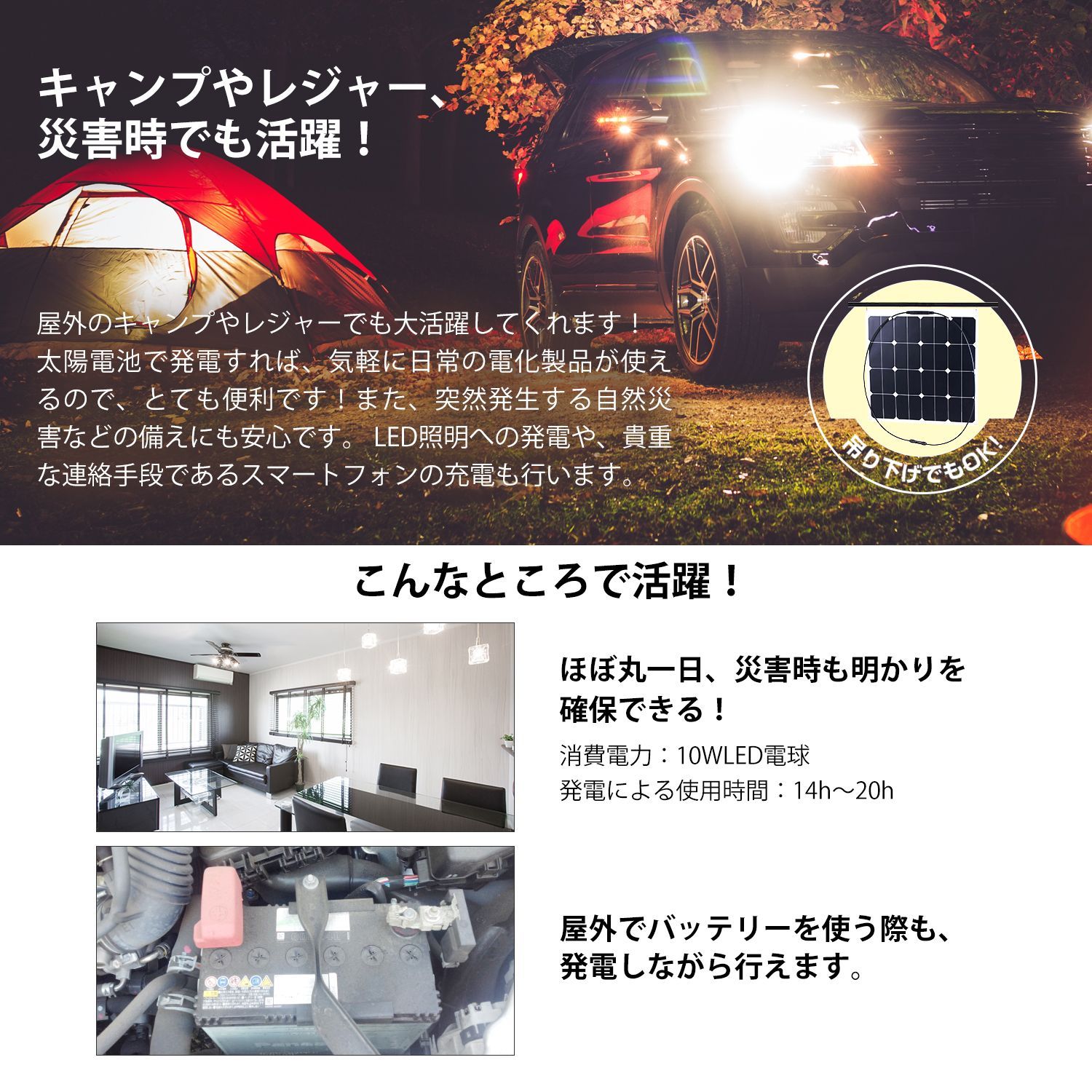 セミフレキシブル 太陽光パネル ソーラーパネル 単結晶 50W