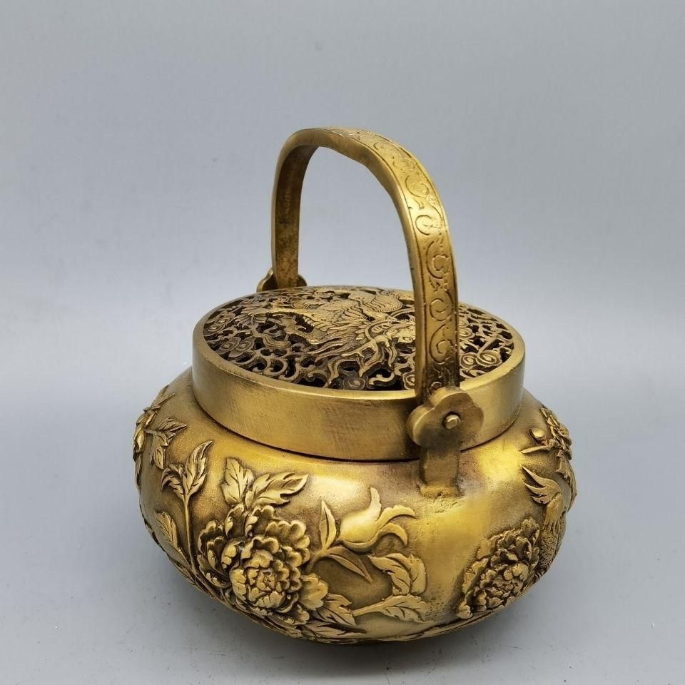 銅製 提梁暖手炉 喜上枝頭手提げ暖手炉 香炉 香道具 装飾品 工芸品 置物 銅器 手提げ薫香炉 麒麟暖手炉 装飾品 工芸品 置物 - メルカリ