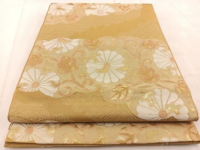 平和屋着物○六通柄袋帯 菱花文 金銀糸 正絹 逸品 CAAU9582hy