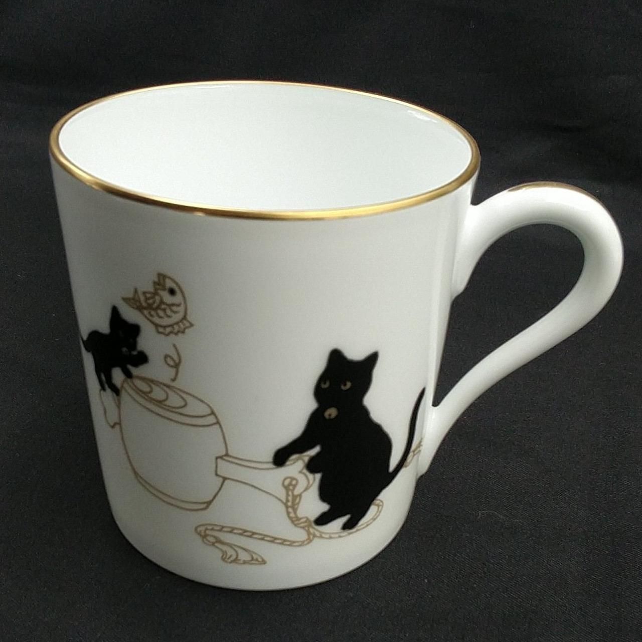 大倉陶園 マグカップ 黒猫親子 Okura Art Pottery Mug Black Cat Parent and Child