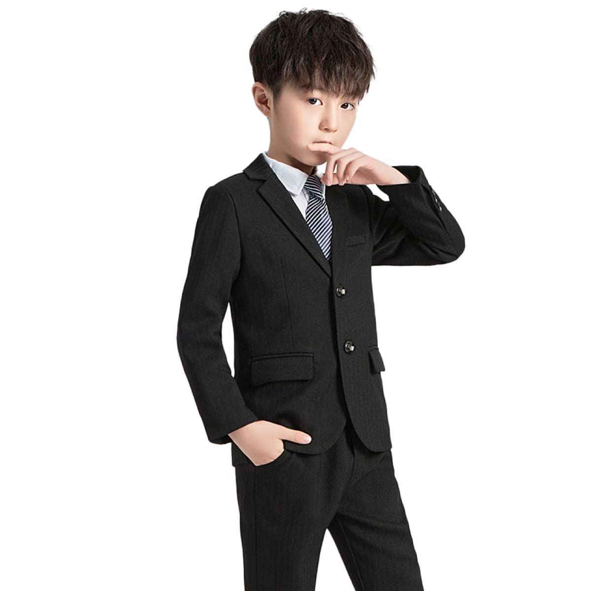 100_ブラック [しあわせ倉庫] フォーマル スーツ 男の子 キッズ 6点セット 結婚式 入学式 入園式 卒業式 発表会 七五三 ボーイズ ベビー 子供服 無地 長袖 (ブラック，100cm)