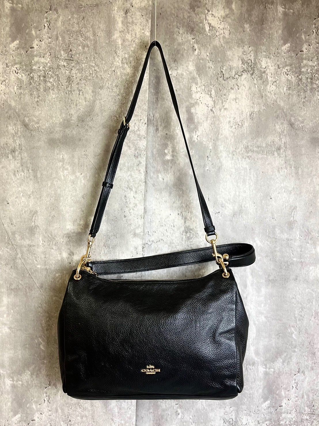 【良品】コーチ　2way ビジネスバッグ　ショルダー　黒　ロゴ型押し　レザー コーチ COACH バッグ 2WAY ハンドバッグ ショルダーバッグ