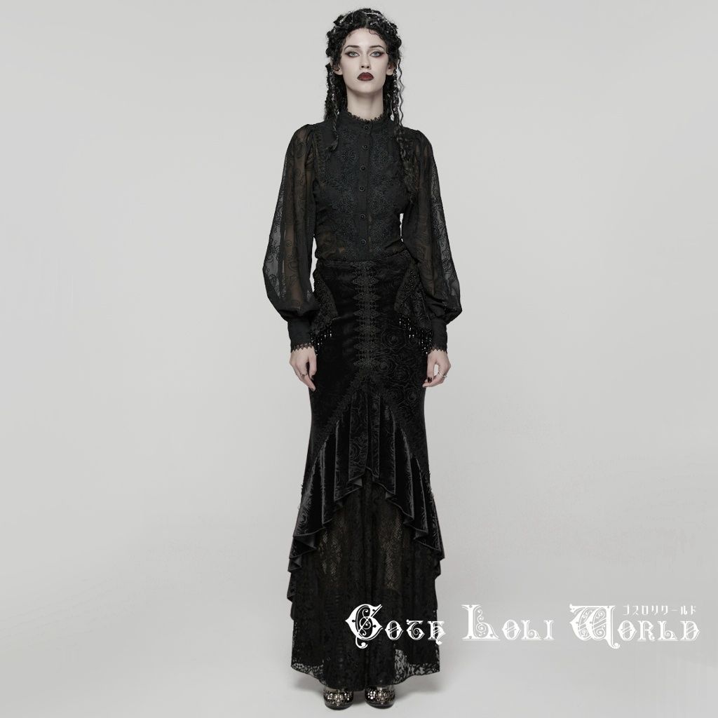 ゴスロリワールド WQ-897BQF-BK ゴスロリ ファッション 薔薇柄 フリル マーメイドスカート 黒色 ゴシック ロリィタ ロリータ ビジュアル系 V系 地雷系 WWW_NOITHATQUANGTHANH_NET