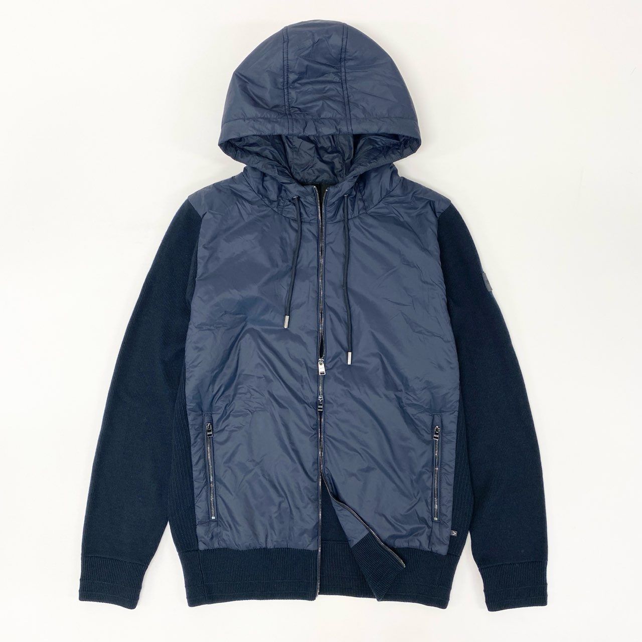 HUGOBOSS 中綿ジャケット ジップアップ ニット切り替え モックネック 紺