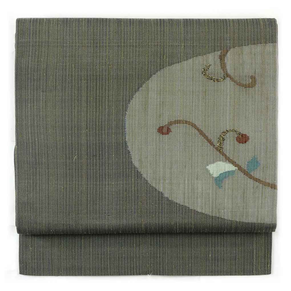 名古屋帯 幅31cm 長さ380cm レディース 抽象柄 秋冬春用 正絹 シルク グリーン リメイク リユース リサイクル 呉服のきくや