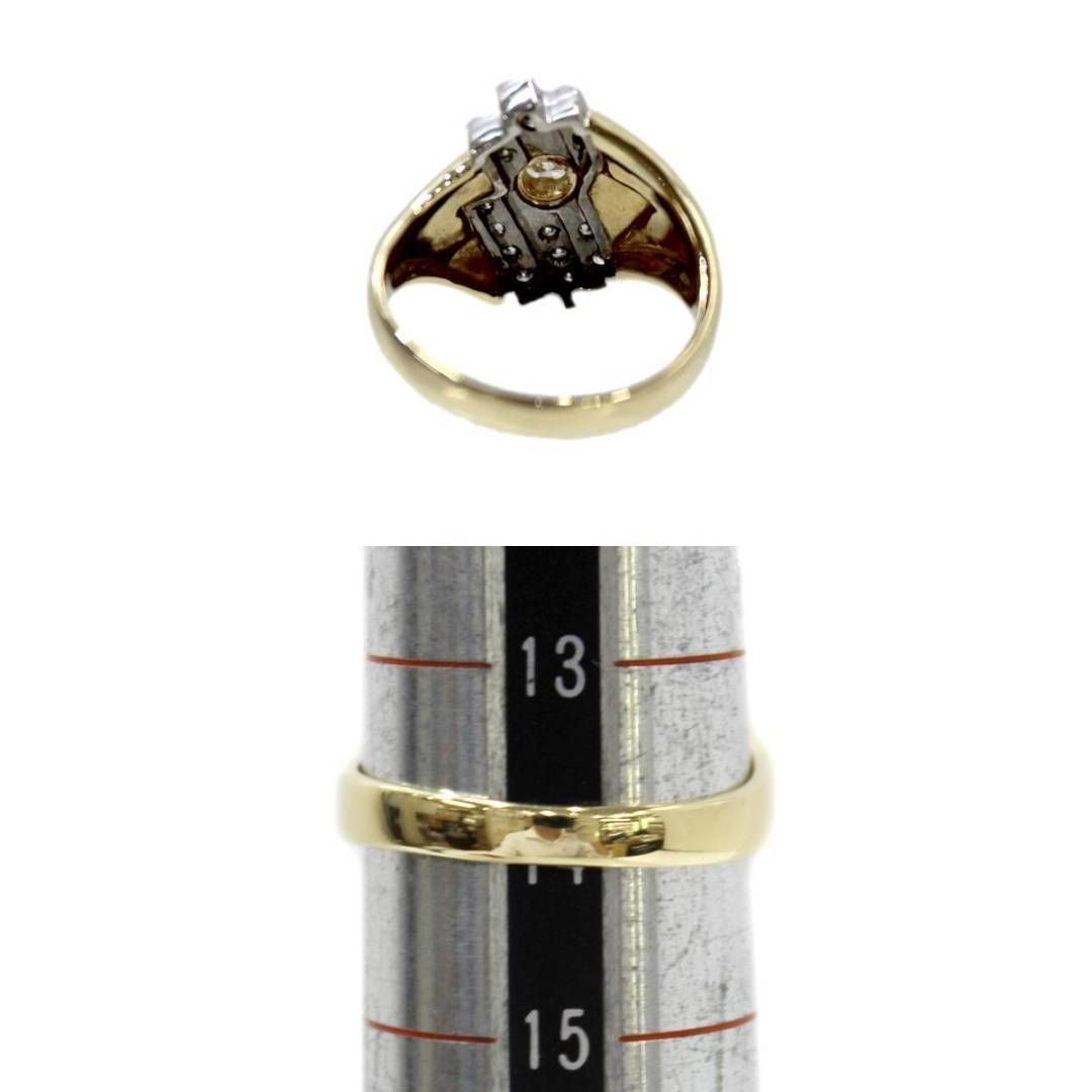 K18・Pt900 コンビ デザインダイヤリング 0.24・0.20ct 14号 IS 磨き