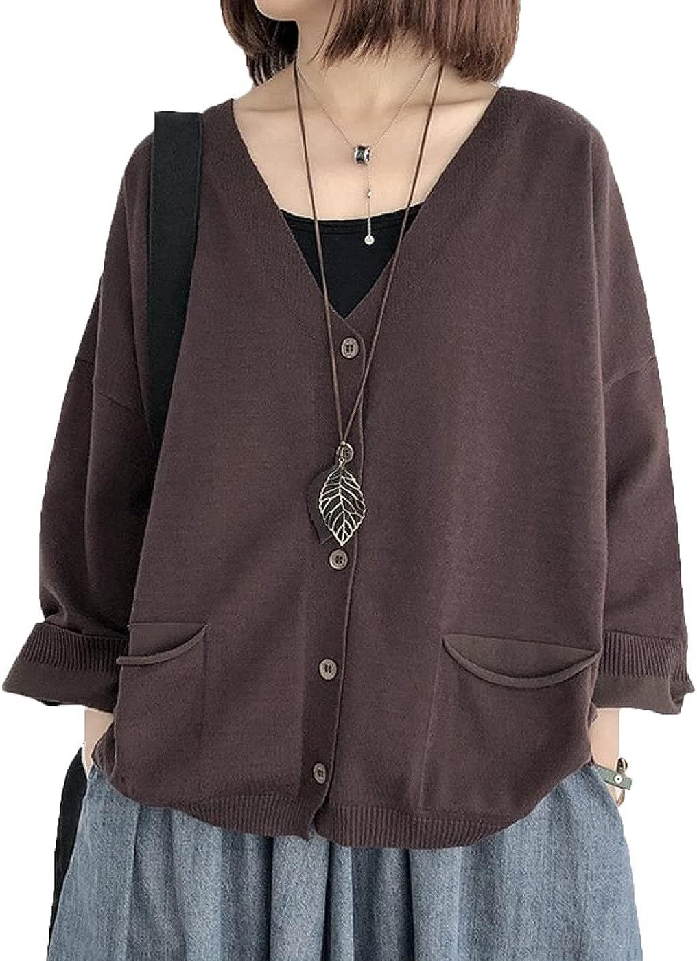 Size XL_Color ダークブラウン NEKORA ネコラ 6 カーディガン 長袖 Vネック 薄手 無地 アウター レディース M～XL XL ダークブラウン