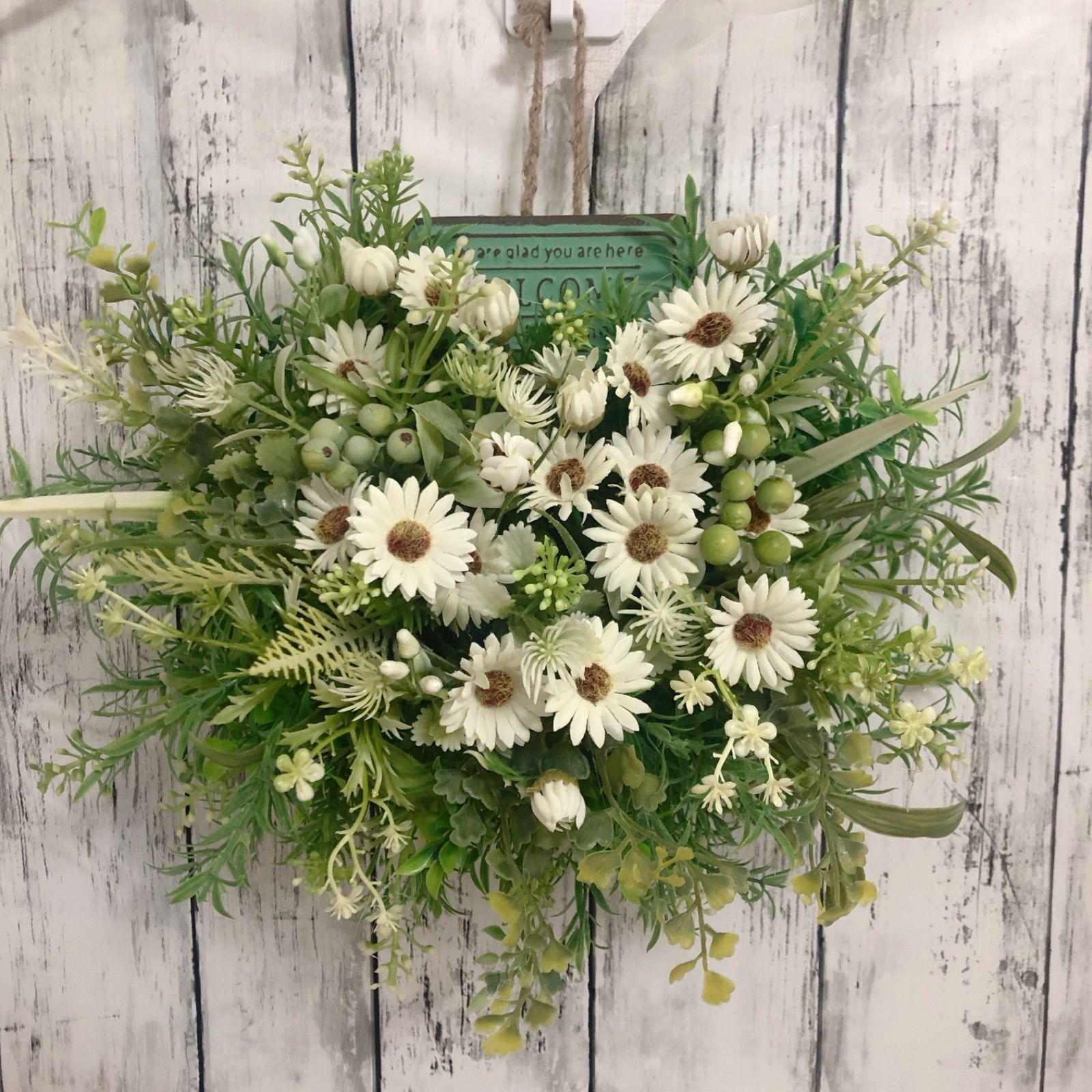 30cm デイジーの花かごリース ウェルカムリース フラワーリース  