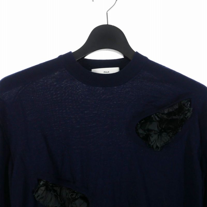 トーガ プルラ TOGA PULLA ウール フリルニット セーター 36 ネイビー  