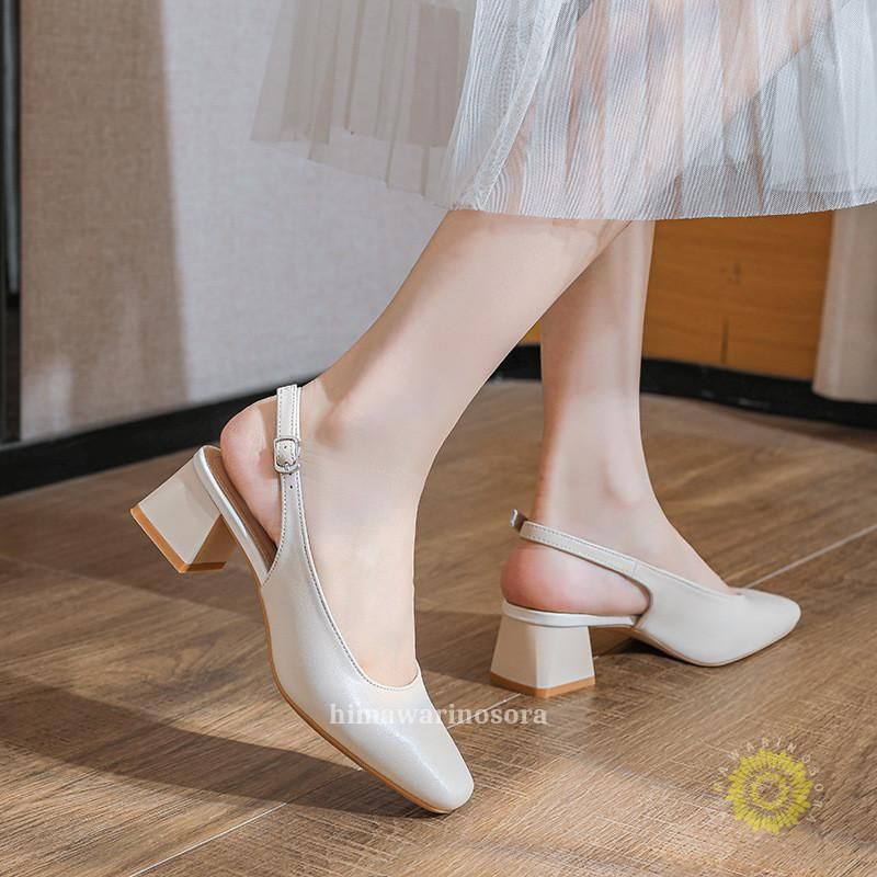 サンダル レディース 歩きやすいサンダル 大きいサイズ 夏パンプス結婚式 フラットヒール おしゃれ スクエアトゥ パンプスオフィス 4.5cmヒール美脚