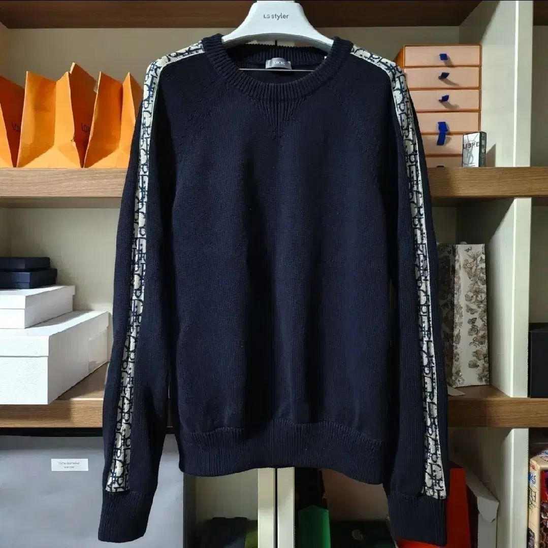 Dior オブリーク インサート ニット M ネイビー