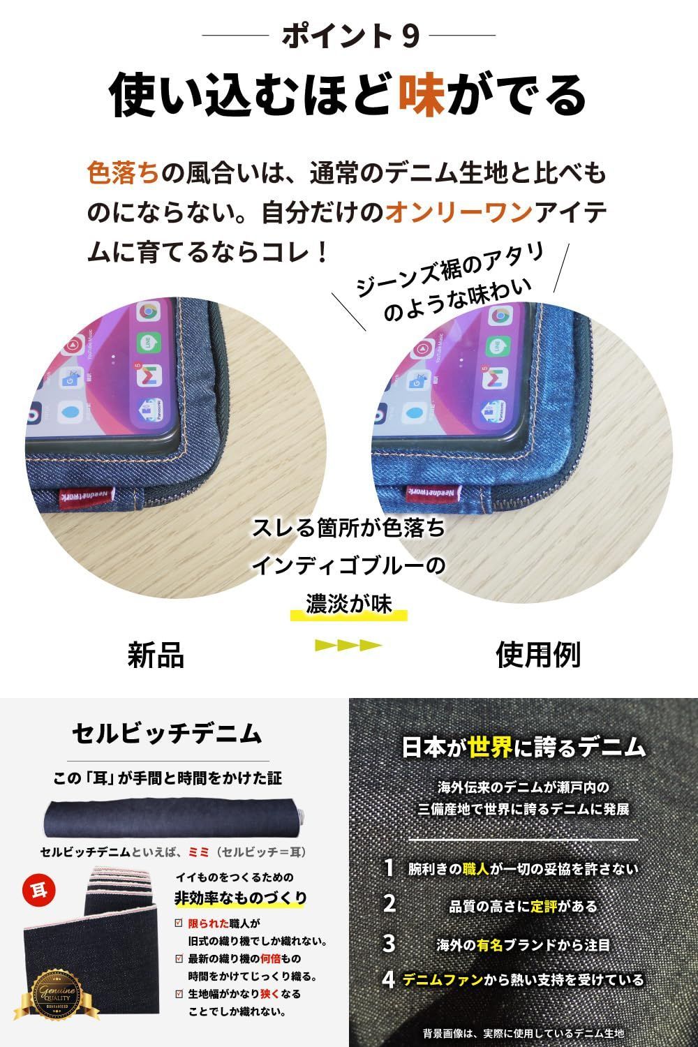 倉敷帆布 スマホポーチ 2WAYストラップ付「ボーダー柄 ポケット付き 