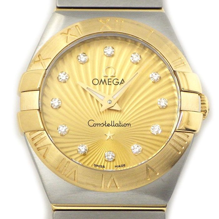 オメガ OMEGA 腕時計 コンステレーション 123.20.24.60.58.001 12ポイント ダイヤインデックス ギョーシェ ゴールド文字盤 K18YG SS クオーツアナログ 箱 保付き