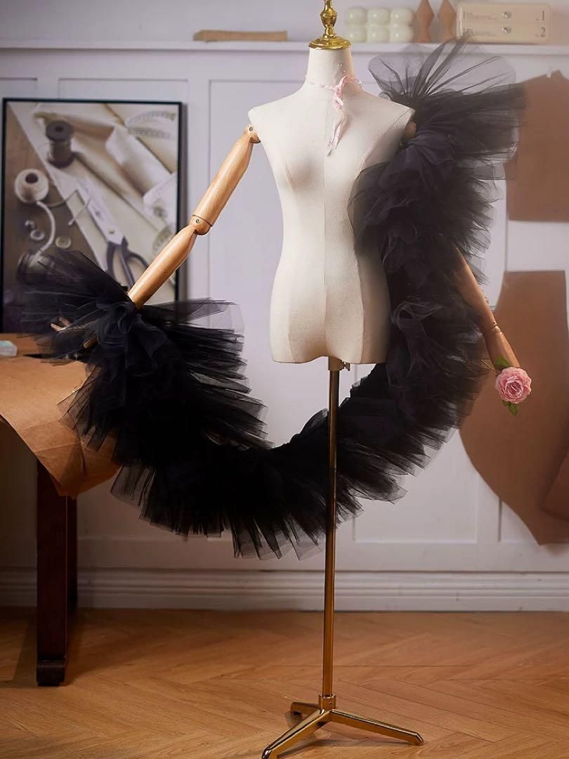 フリルスリーブがゴージャスなソフトチュールのロングショール 25年新作 新品未使用 フリルがオシャレでゴージャスなソフト