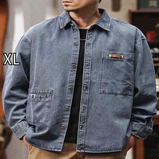 XL メンズ ファッション 服 男性用 オシャレ シンプル 大人 かっこいい ストリート アメリカン レトロ デニム シャツ 春 秋 スタイル シャツ ジャケット ウォッシュ デニム ジャケット