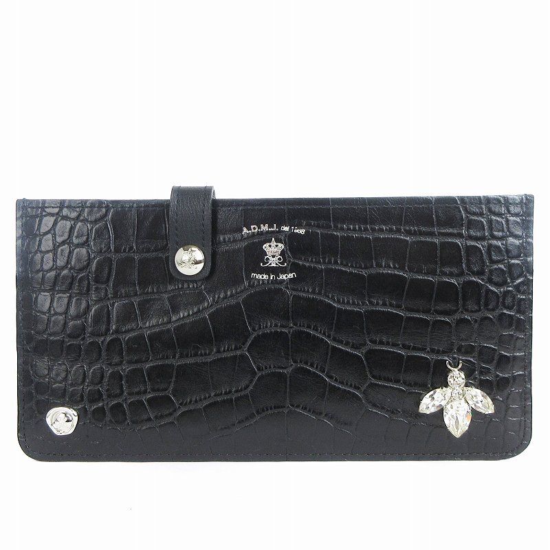 極美品✨】A.D.M.J 長財布 スワロフスキー クリスタル ブラック レザー