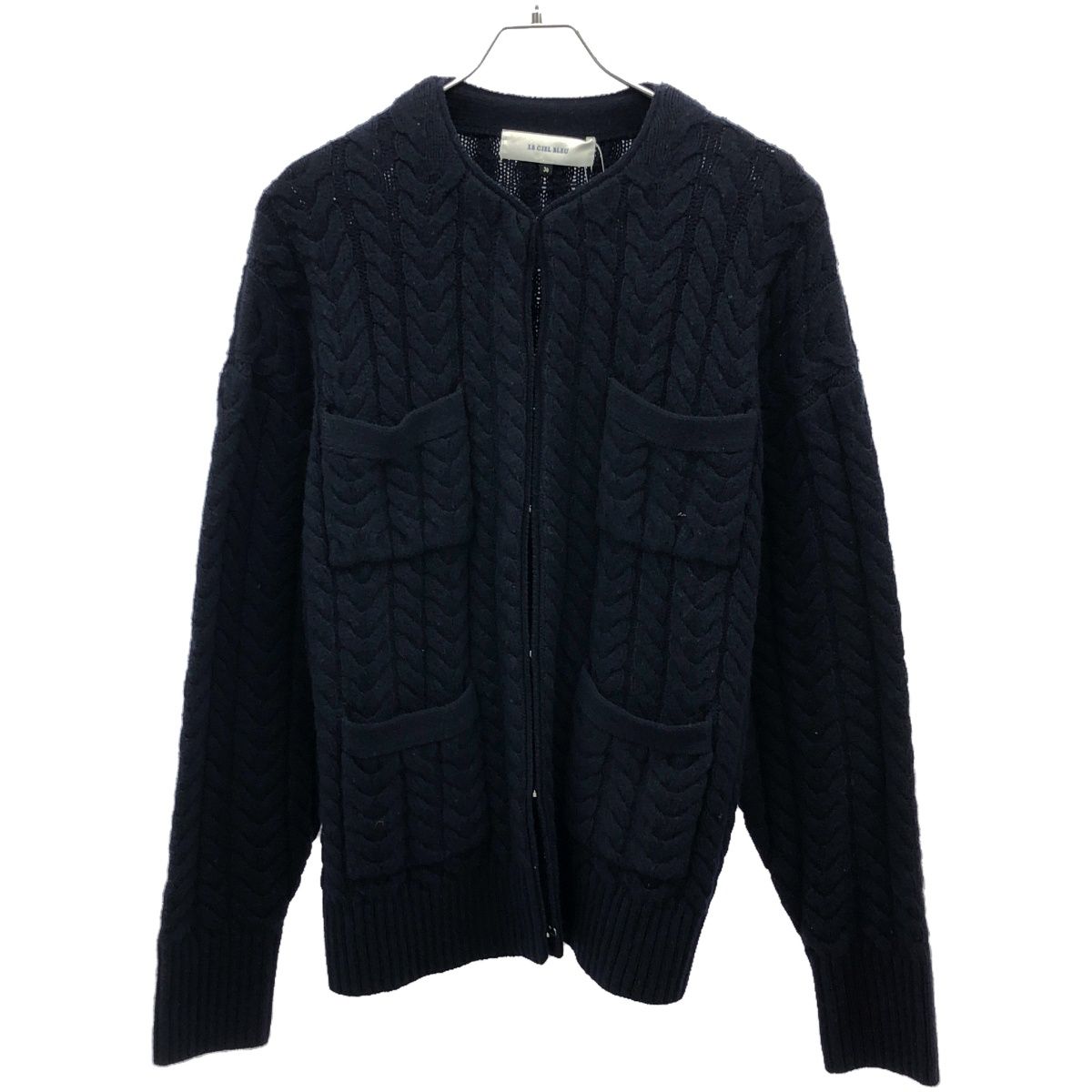 LE CIEL BLEU - LE CIEL BLEU ルシェルブルー Chunky Cable Cardigan チャンキーケーブル カーディガン 25A61518 ネイビー 36 LE CIEL BLEU ルシェルブルー Chunky Cable Cardigan チャンキー