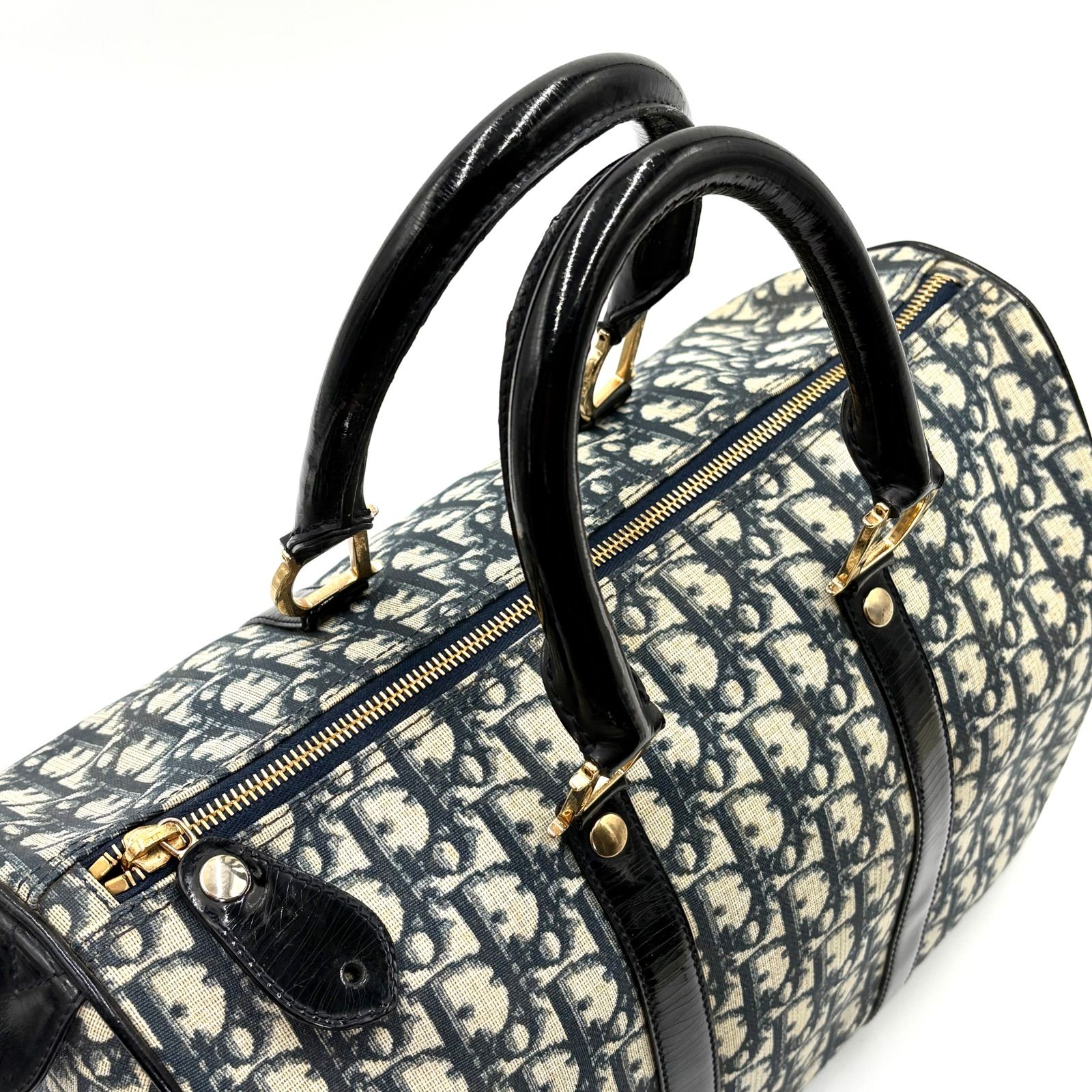 クリスチャンディオールボストンバック　トロッター柄D金具　ネイビー クリスチャンディオールボストンバック トロッター柄D金具 ネイビー