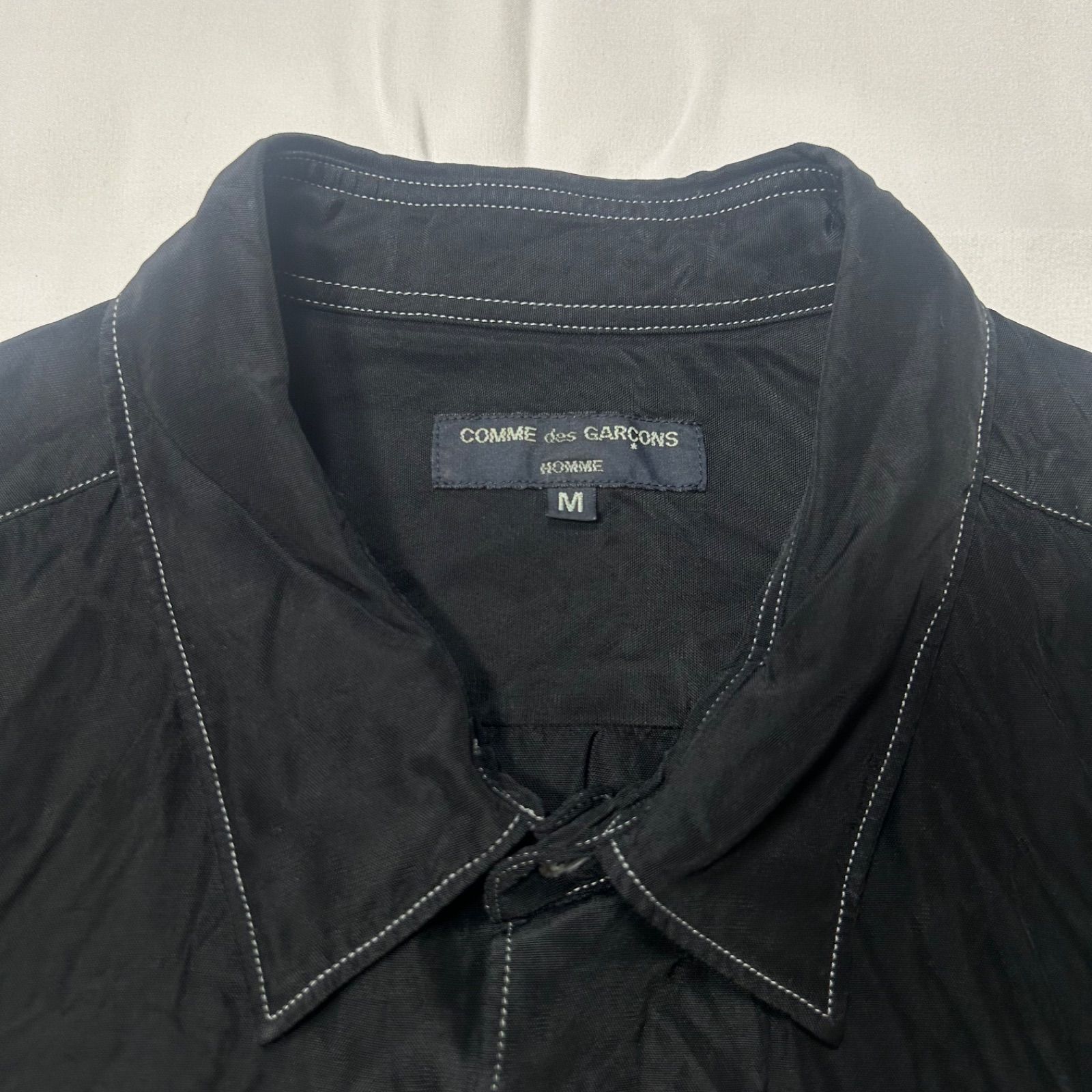 2000's COMME des GARCONS HOMME 2005SS L/S Wrinkled Acetate Garment Dye Shirt M - Black