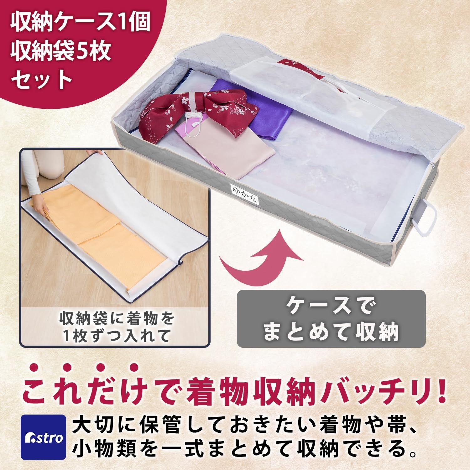 着物収納ケース たとう紙の代わり 埃除け ｜アストロ 浴衣 保管袋 通気性の良い不織布 透明×通気性の良い不織布 埃・汚れ防止 防虫剤入れ 小物入れ 通気 3~4枚 収納カバー 数量限定ホコリや汚れから守る 3~4